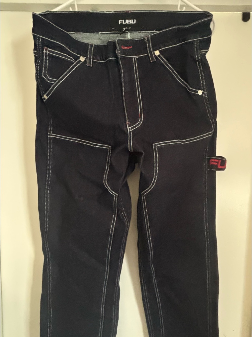 FUBU Straight Leg Black Jeans with White Contrast Stitching